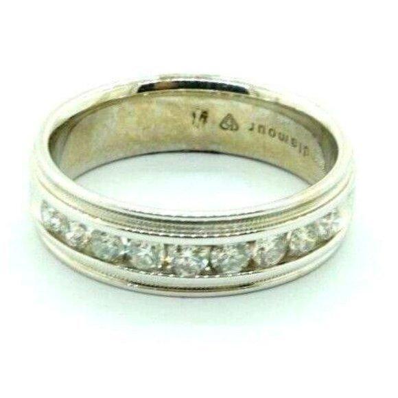 14k White Gold Estate Men's Wedding Band Ring Size 10.25 0.55 ct H SI2 Vintage